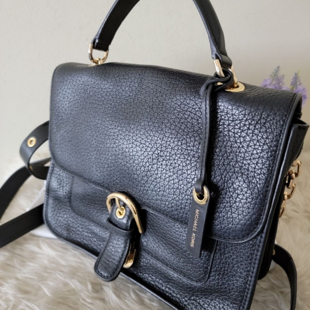 Michael kors satchel bag black leather RARE - Picture 6 of 12